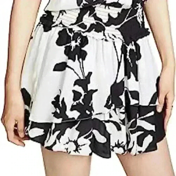 Ramy Brook Ingrid Black White Floral Flutter Sleeve Tiered Mini Dress. - Picture 3 of 14